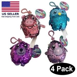Lot Of 4 Shimmeez Reversible Flip Sequin Plush Clip Stocking Stuffer Girl New